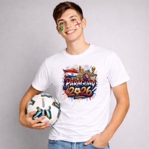 Tricou Paraguay World Cup 2026 Fifa, din bumbac 100%, tricou alb, Copii | Dama | Barbat
