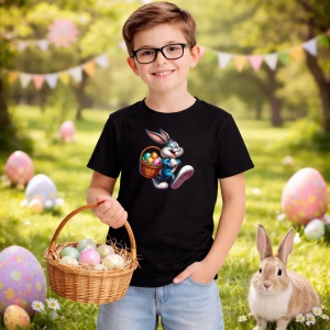 Tricou Paste Bugs Bunny Paste Cos Oua Colorate Clasic, din bumbac 100%, tricou negru, Copii | Dama | Barbat - Img 5
