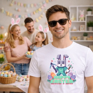 Tricou Paste Bunny Gamer Pixel Paste Oua Colorate Retro, din bumbac 100%, tricou alb, Copii | Dama | Barbat - Img 7