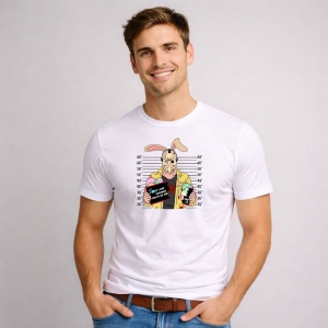 Tricou Paste Bunny Horror Mugshot Funny Easter Parody Style, din bumbac 100%, tricou alb, Copii | Dama | Barbat