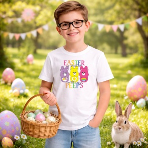 Tricou Paste Care Bears Paste Easter Peeps Colorati, din bumbac 100%, tricou alb, Copii | Dama | Barbat - Img 5