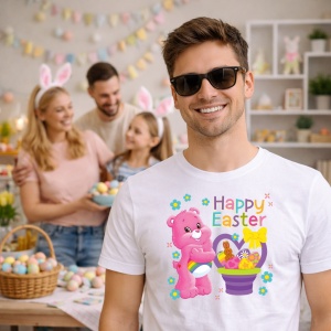 Tricou Paste Care Bears Paste Happy Easter Oua Colorate, din bumbac 100%, tricou alb, Copii | Dama | Barbat - Img 7