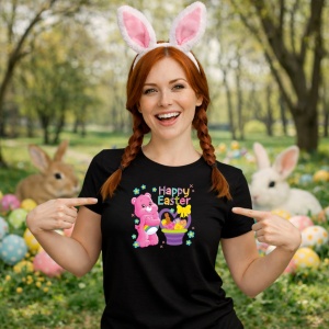 Tricou Paste Care Bears Paste Happy Easter Oua Colorate, din bumbac 100%, tricou negru, Copii | Dama | Barbat - Img 9