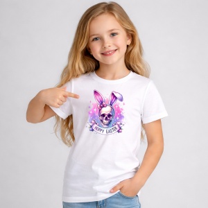 Tricou Paste Craniu Iepuras Happy Easter Pastel Gothic Cute, din bumbac 100%, tricou alb, Copii | Dama | Barbat - Img 2