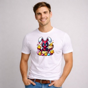Tricou Paste Deadpool Iepuras Paste Oua Colorate Pui, din bumbac 100%, tricou alb, Copii | Dama | Barbat