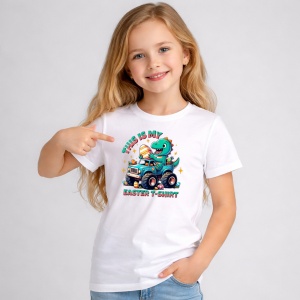 Tricou Paste Dino Easter This Is My Shirt Masina Oua, din bumbac 100%, tricou alb, Copii | Dama | Barbat