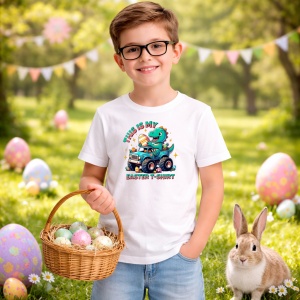 Tricou Paste Dino Easter This Is My Shirt Masina Oua, din bumbac 100%, tricou alb, Copii | Dama | Barbat - Img 5
