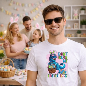 Tricou Paste Dragon Funny Dont Touch My Easter Eggs, din bumbac 100%, tricou alb, Copii | Dama | Barbat - Img 7