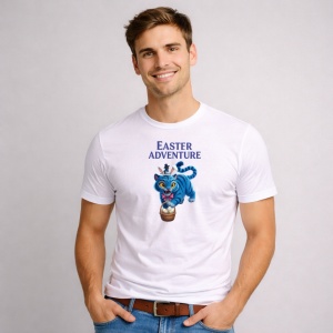 Tricou Paste Easter Adventure Pisica Cos Oua Colorate, din bumbac 100%, tricou alb, Copii | Dama | Barbat - Img 2