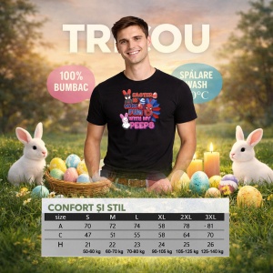 Tricou Paste Easter Is More Fun With My Peeps Spiderman Stil, din bumbac 100%, tricou negru, Copii | Dama | Barbat - Img 6