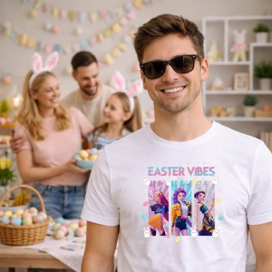 Tricou Paste Easter Vibes Kpop Grup Fashion Pastel, din bumbac 100%, tricou alb, Copii | Dama | Barbat - Img 5