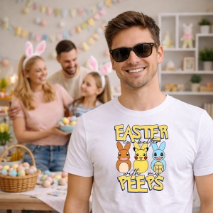 Tricou Paste Easter With My Peeps Iepurasi Colorati, din bumbac 100%, tricou alb, Copii | Dama | Barbat - Img 7