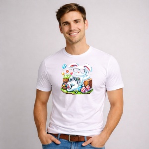 Tricou Paste Gamer Pixel Iepuras Paste Oua Colorate, din bumbac 100%, tricou alb, Copii | Dama | Barbat - Img 3