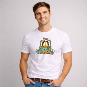 Tricou Paste Garfield Paste Cos Oua Colorate Iepuras, din bumbac 100%, tricou alb, Copii | Dama | Barbat - Img 2