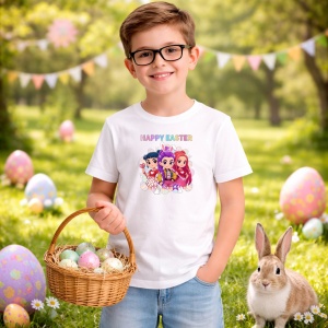 Tricou Paste Happy Easter Kpop Grup Fete Colorat, din bumbac 100%, tricou alb, Copii | Dama | Barbat - Img 7