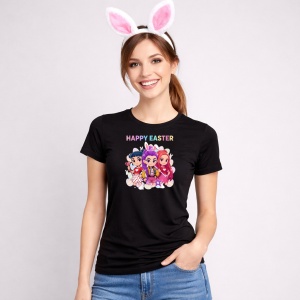 Tricou Paste Happy Easter Kpop Grup Fete Colorat, din bumbac 100%, tricou negru, Copii | Dama | Barbat - Img 3