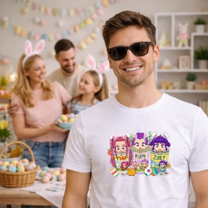 Tricou Paste Happy Easter Kpop Hunters Huntrix Chibi, din bumbac 100%, tricou alb, Copii | Dama | Barbat - Img 5
