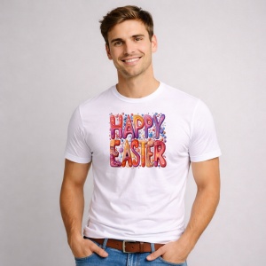 Tricou Paste Happy Easter Text Colorat Bubble Pastel, din bumbac 100%, tricou alb, Copii | Dama | Barbat