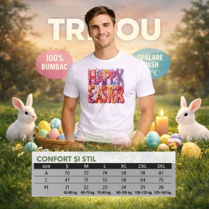 Tricou Paste Happy Easter Text Colorat Bubble Pastel, din bumbac 100%, tricou alb, Copii | Dama | Barbat - Img 6