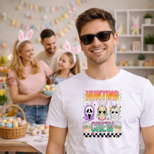 Tricou Paste Hunting Crew Easter Horror Mask Bunny Funny Dark, din bumbac 100%, tricou alb, Copii | Dama | Barbat - Img 7