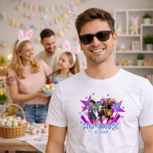 Tricou Paste Huntrix Kpop Grup Easter Design Colorat, din bumbac 100%, tricou alb, Copii | Dama | Barbat - Img 5