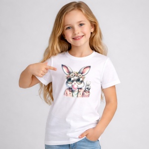Tricou Paste Iepuras Cool Ochelari Bubble Gum Pastel Aesthetic, din bumbac 100%, tricou alb, Copii | Dama | Barbat