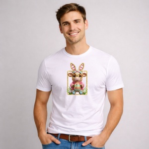 Tricou Paste Iepuras Cu Cos Oua Pastel Premium Cute, din bumbac 100%, tricou alb, Copii | Dama | Barbat - Img 2