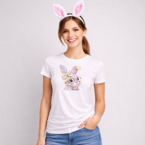 Tricou Paste Iepuras Floral Cu Ochelari Pastel Elegant, din bumbac 100%, tricou alb, Copii | Dama | Barbat - Img 3