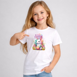 Tricou Paste Iepuras Paste Cos Oua Colorate Pastel Happy, din bumbac 100%, tricou alb, Copii | Dama | Barbat - Img 2