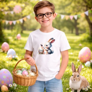 Tricou Paste Iepuras Paste Lumina Bunny Ou Decorativ, din bumbac 100%, tricou alb, Copii | Dama | Barbat - Img 5