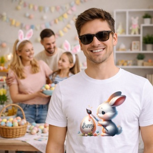 Tricou Paste Iepuras Paste Lumina Bunny Ou Decorativ, din bumbac 100%, tricou alb, Copii | Dama | Barbat - Img 7