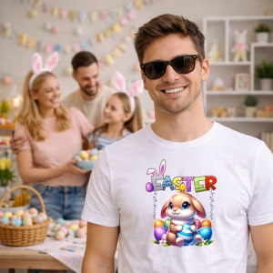 Tricou Paste Iepuras Paste Oua Colorate Text Easter Vesel, din bumbac 100%, tricou alb, Copii | Dama | Barbat - Img 7