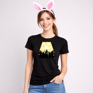 Tricou Paste Iepurasi Silueta Easter Show Dans Kpop, din bumbac 100%, tricou negru, Copii | Dama | Barbat