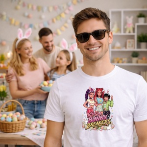 Tricou Paste Kpop Bunny Breakers Easter Girls Grup Iepurasi, din bumbac 100%, tricou alb, Copii | Dama | Barbat - Img 5