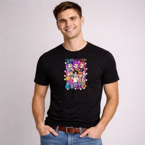 Tricou Paste Kpop Demon Hunters Anime Girl Grup Cute Style, din bumbac 100%, tricou negru, Copii | Dama | Barbat - Img 3