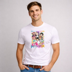 Tricou Paste Kpop Demon Hunters Grup Personaje Anime Colorat, din bumbac 100%, tricou alb, Copii | Dama | Barbat