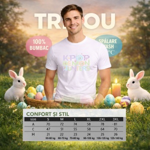 Tricou Paste Kpop Demon Hunters Text Pastel Aesthetic Easter, din bumbac 100%, tricou alb, Copii | Dama | Barbat - Img 4