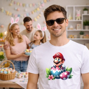 Tricou Paste Mario Paste Ou Spart Colorat Iepuras, din bumbac 100%, tricou alb, Copii | Dama | Barbat - Img 7