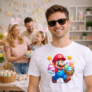 Tricou Paste Mario Paste Oua Colorate Iepuras, din bumbac 100%, tricou alb, Copii | Dama | Barbat - Img 7