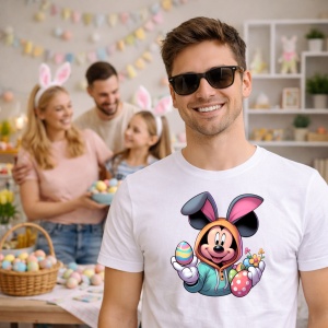 Tricou Paste Mickey Mouse Iepuras Paste Oua Colorate, din bumbac 100%, tricou alb, Copii | Dama | Barbat - Img 7