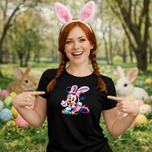 Tricou Paste Minnie Mouse Paste Iepuras Oua Colorate, din bumbac 100%, tricou negru, Copii | Dama | Barbat - Img 9