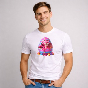Tricou Paste Pantera Roz Paste Ou Colorat Decorativ, din bumbac 100%, tricou alb, Copii | Dama | Barbat - Img 2