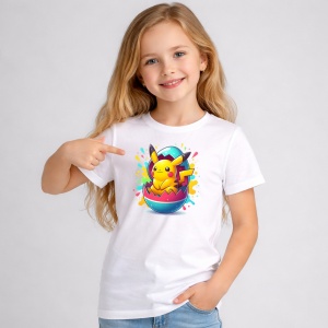 Tricou Paste Pikachu Paste Ou Colorat Vesel, din bumbac 100%, tricou alb, Copii | Dama | Barbat