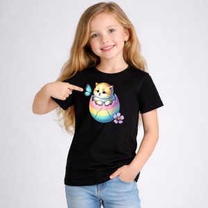 Tricou Paste Pisica Paste Ou Colorat Pastel Fluture, din bumbac 100%, tricou negru, Copii | Dama | Barbat - Img 2