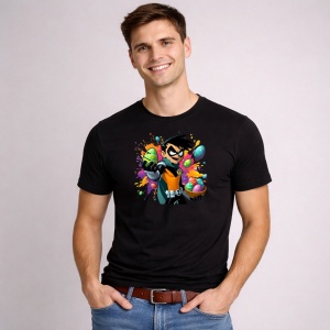 Tricou Paste Robin Teen Titans Paste Oua Colorate Cos, din bumbac 100%, tricou negru, Copii | Dama | Barbat - Img 3