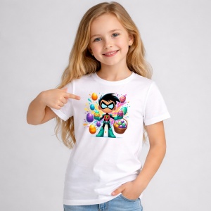 Tricou Paste Robin Teen Titans Paste Oua Colorate, din bumbac 100%, tricou alb, Copii | Dama | Barbat