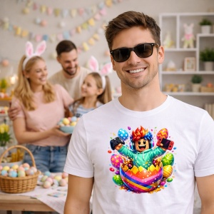 Tricou Paste Roblox Gamer Happy Easter Oua Colorate Controler, din bumbac 100%, tricou alb, Copii | Dama | Barbat - Img 7