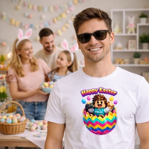 Tricou Paste Roblox Happy Easter Ou Colorat Pastel Gamer, din bumbac 100%, tricou alb, Copii | Dama | Barbat - Img 7