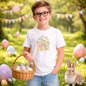 Tricou Paste Schelet Iepuras Oua Pastel Funny Dark Humor, din bumbac 100%, tricou alb, Copii | Dama | Barbat - Img 5
