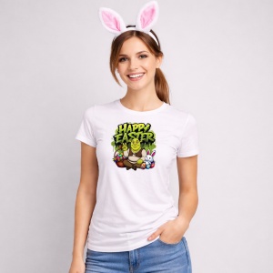 Tricou Paste Shrek Happy Easter Cos Iepuras Oua Colorate, din bumbac 100%, tricou alb, Copii | Dama | Barbat - Img 3